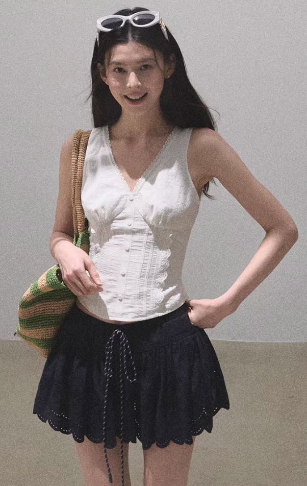 Pleated Cotton Sleeveless Top