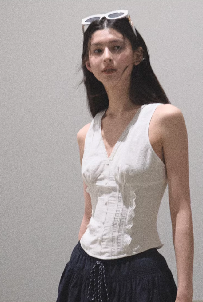 Pleated Cotton Sleeveless Top