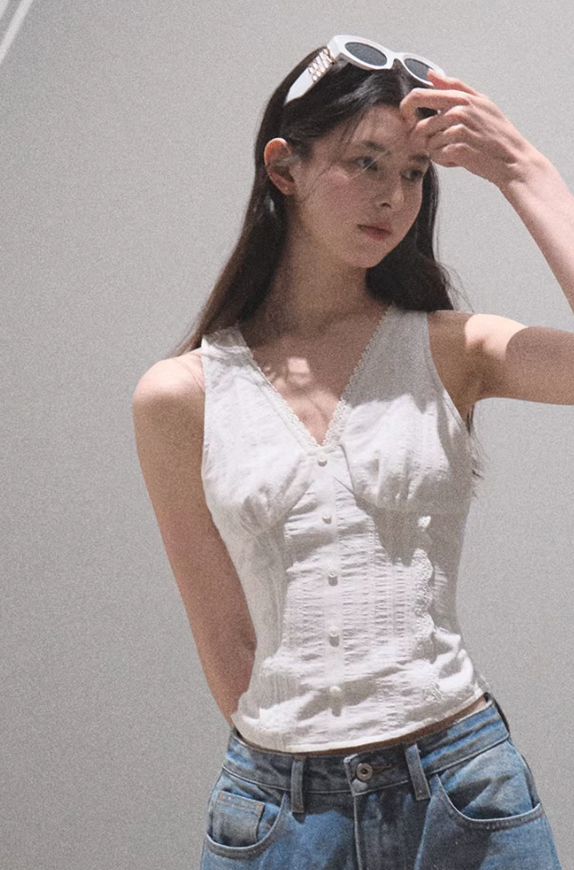 Pleated Cotton Sleeveless Top