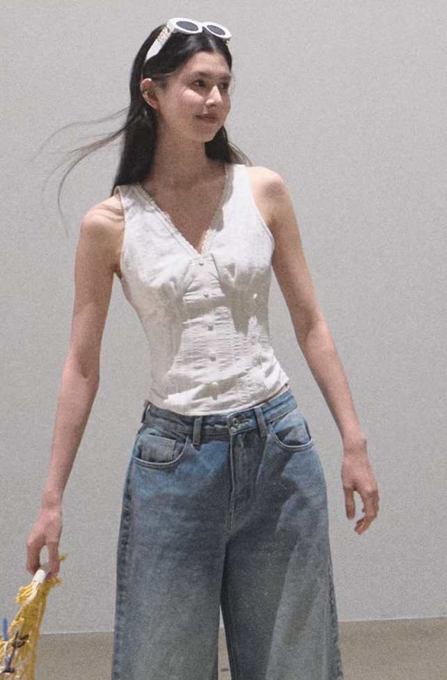 Pleated Cotton Sleeveless Top Hover Image