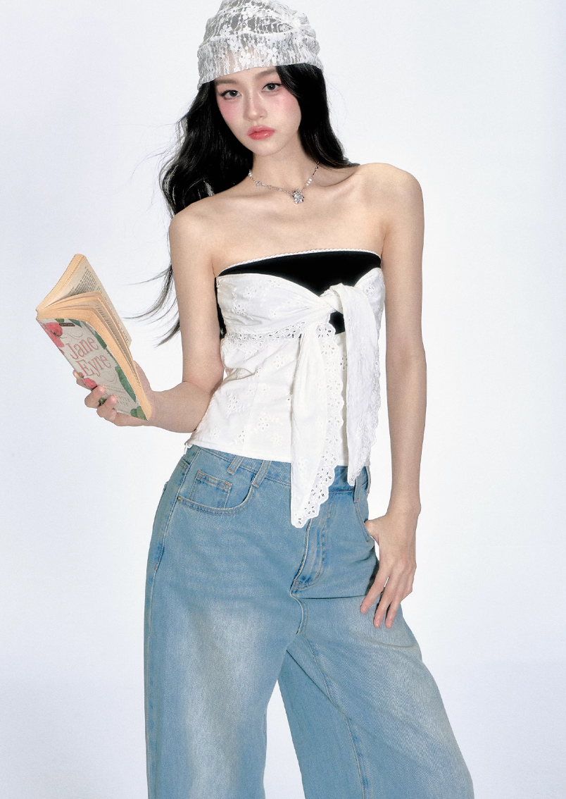 Short Sleek Cotton Embroidery Top