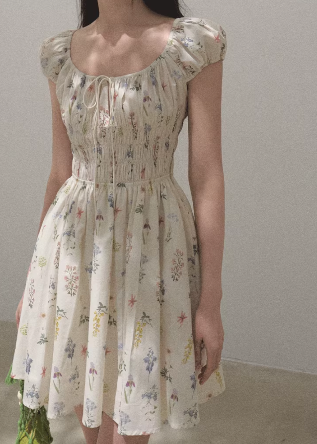 Graffiti Print Drawstring Cotton Dress