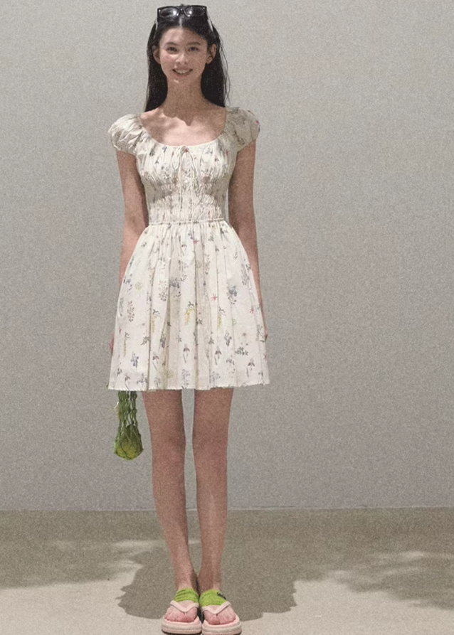 Graffiti Print Drawstring Cotton Dress