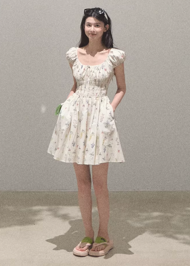 Graffiti Print Drawstring Cotton Dress