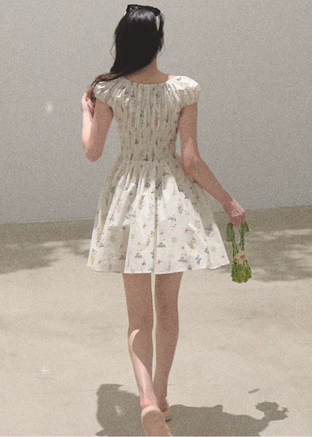 Graffiti Print Drawstring Cotton Dress