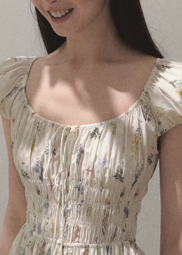 Graffiti Print Drawstring Cotton Dress