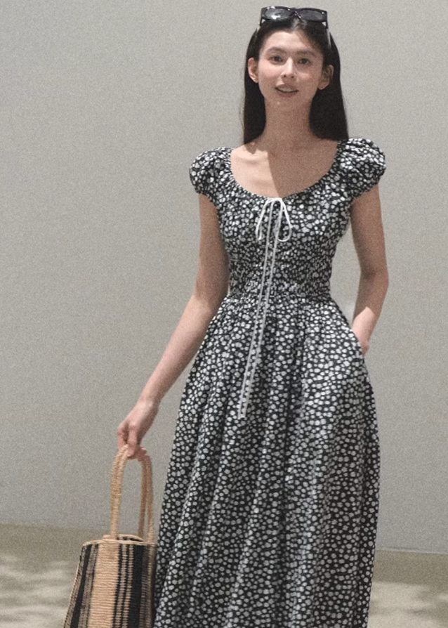 Graffiti Print Drawstring Cotton Dress