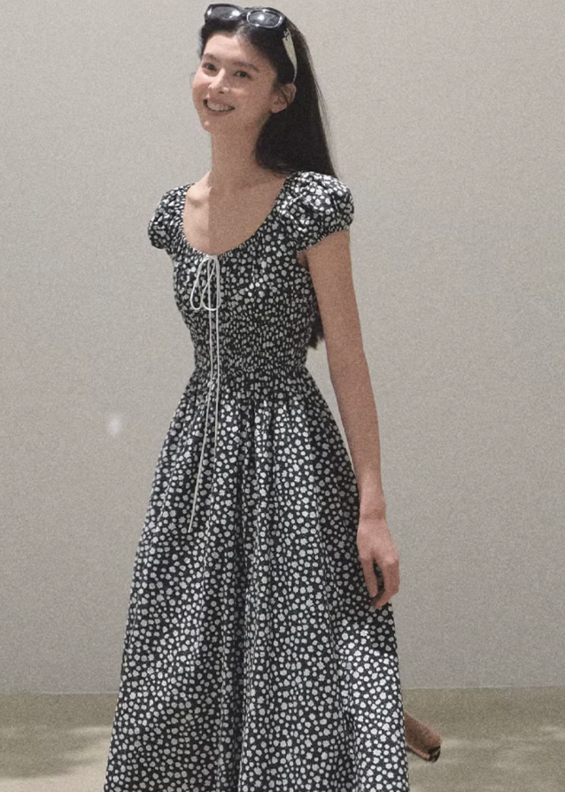 Graffiti Print Drawstring Cotton Dress