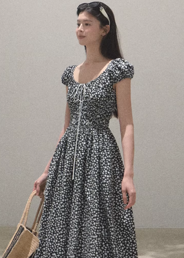 Graffiti Print Drawstring Cotton Dress