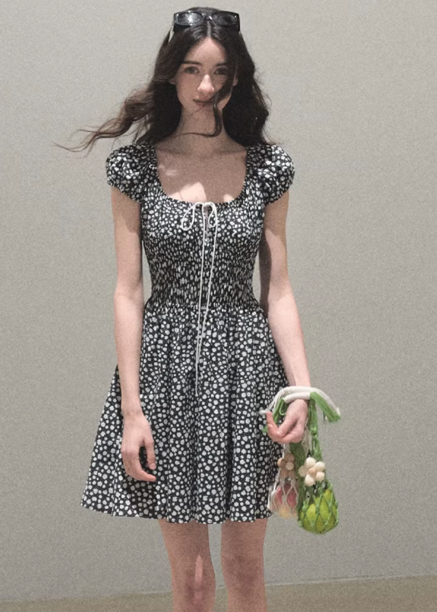Graffiti Print Drawstring Cotton Dress