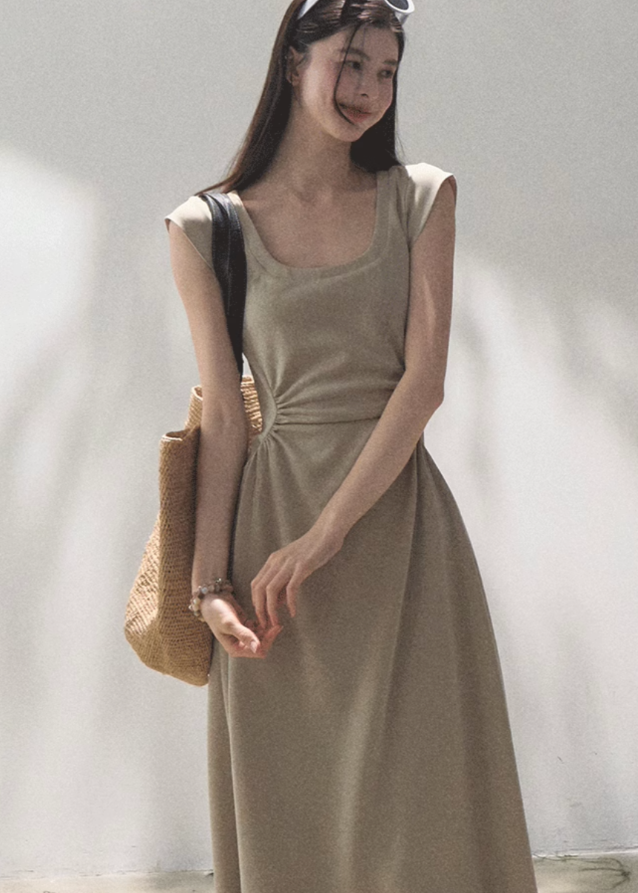 Lyocell U-Neck Waist Dress