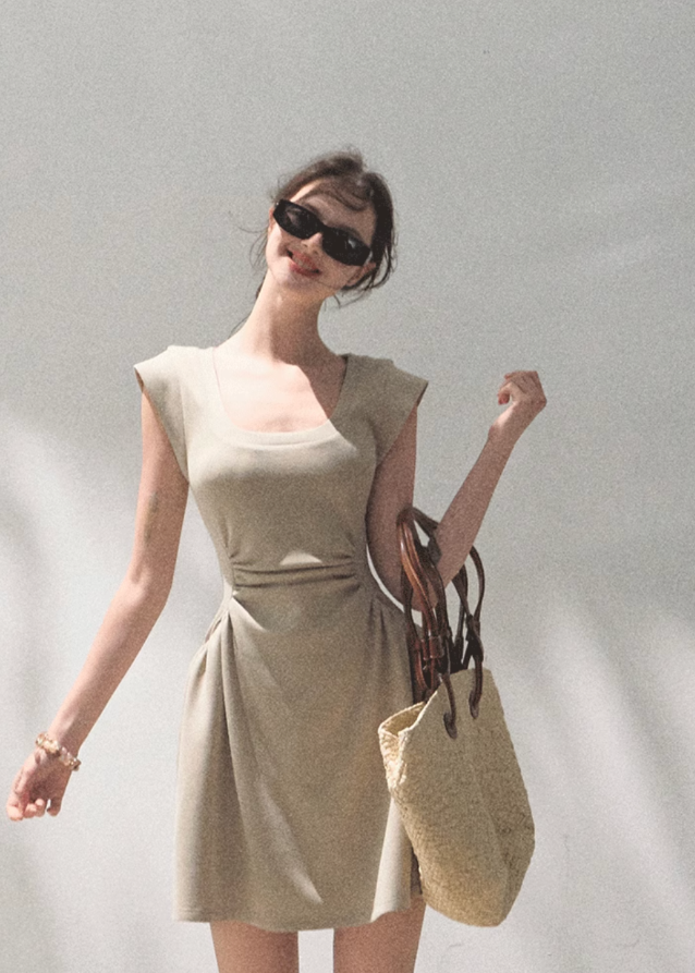Lyocell U-Neck Waist Dress