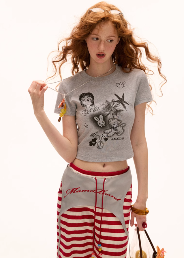 Graffiti Printed Round Neck Short Sleeve Main Image