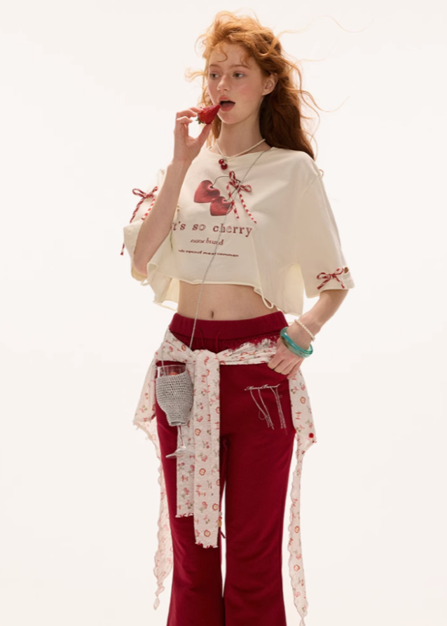 Cherry bow short sleeved top
