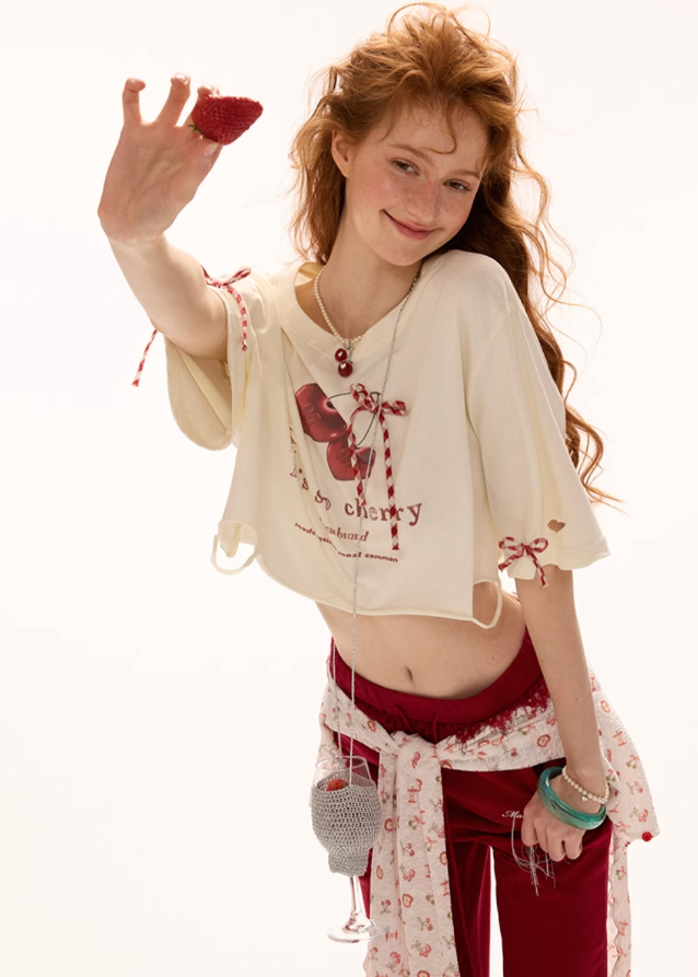 Cherry bow short sleeved top Hover Image