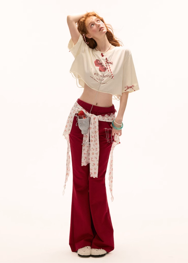 Cherry bow short sleeved top