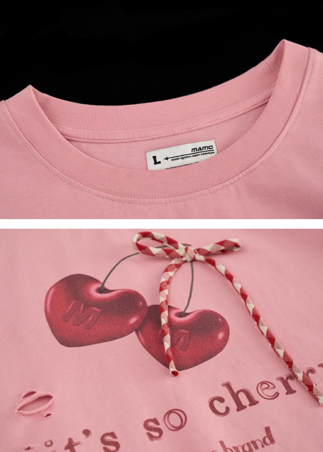 Cherry bow short sleeved top
