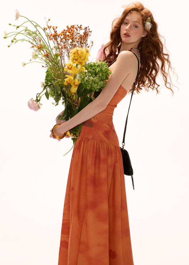 Orange Vacation dress off shoulder