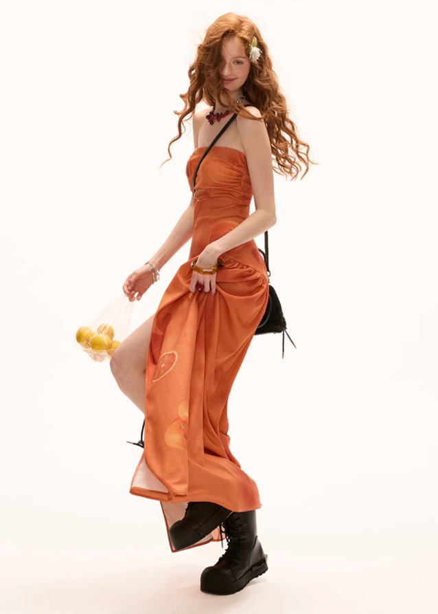 Orange Vacation dress off shoulder