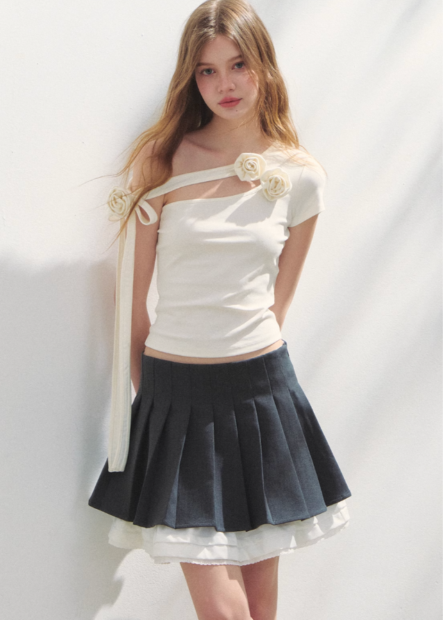 Off Shoulder Irregular Short Sleeve Top T-shirt