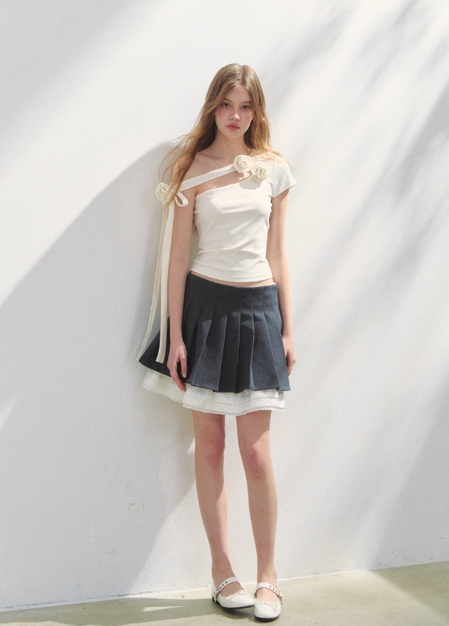 Off Shoulder Irregular Short Sleeve Top T-shirt