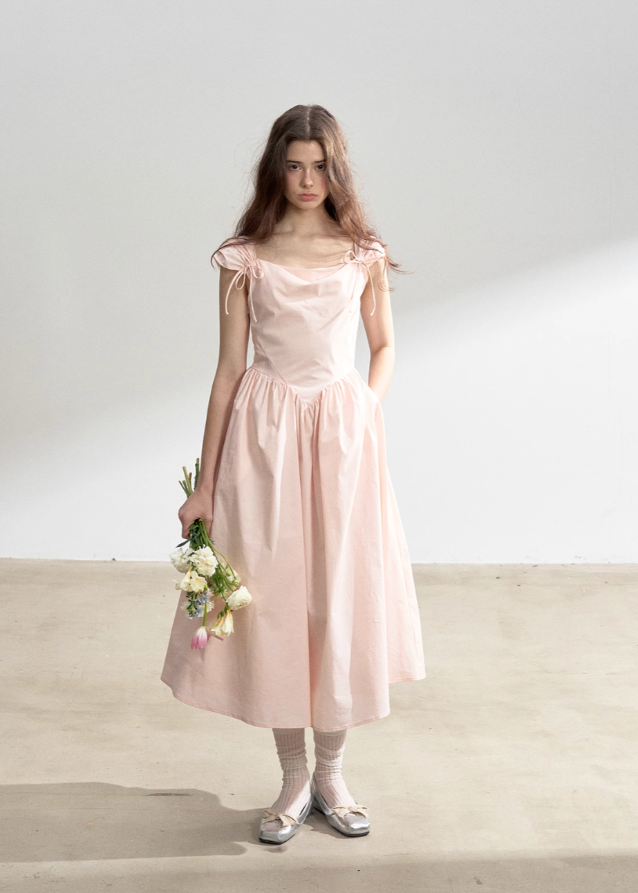 Pink Swing Neck Strap Midi Dress