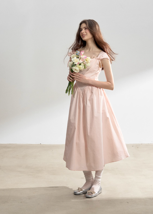 Pink Swing Neck Strap Midi Dress