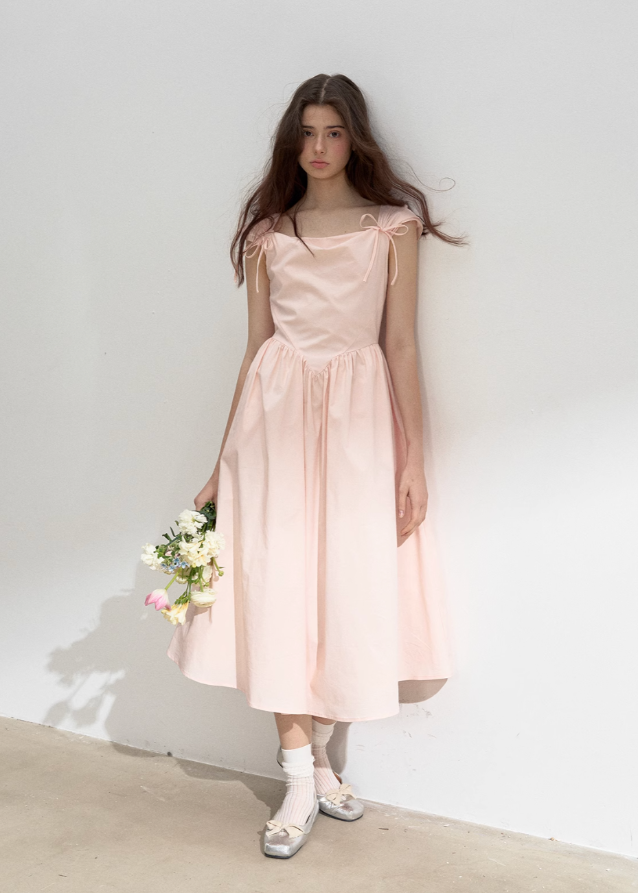 Pink Swing Neck Strap Midi Dress