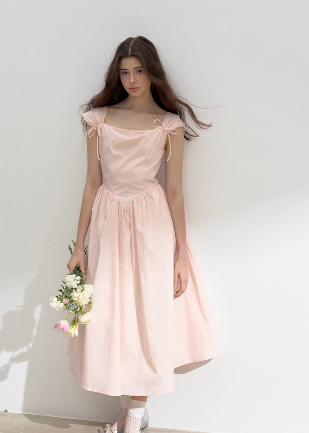 Pink Swing Neck Strap Midi Dress