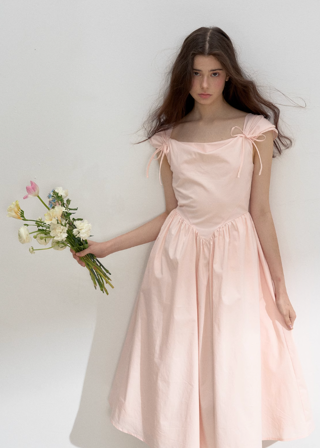 Pink Swing Neck Strap Midi Dress