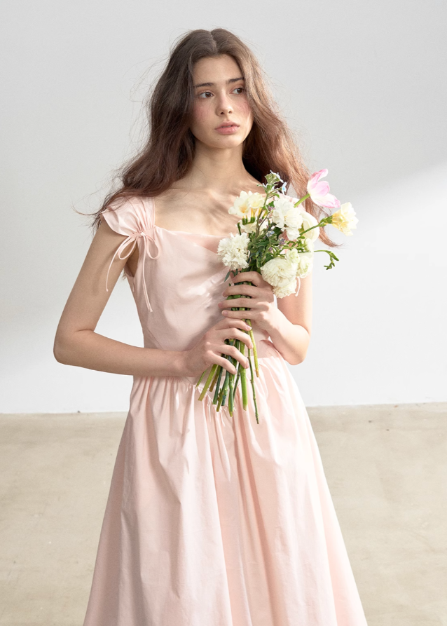 Pink Swing Neck Strap Midi Dress Hover Image