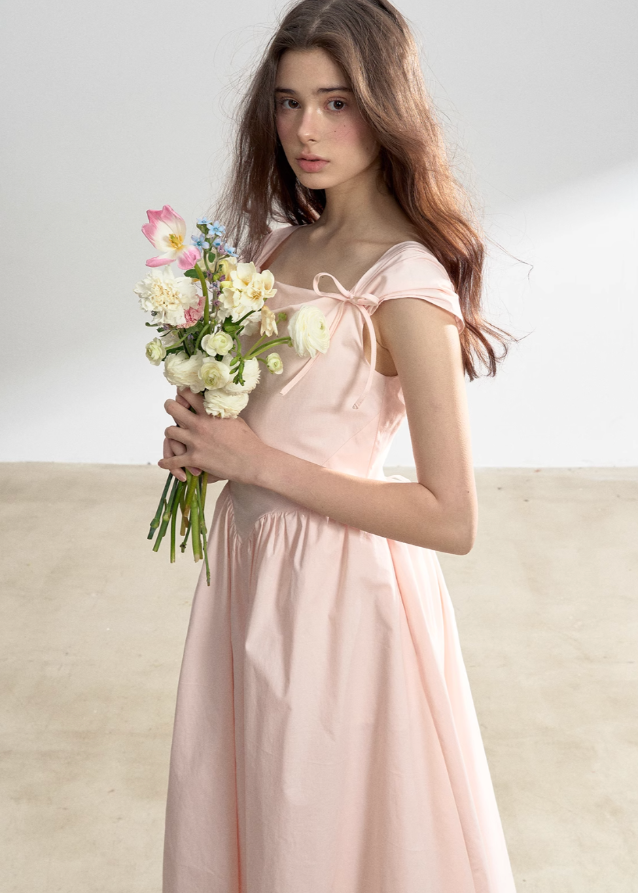 Pink Swing Neck Strap Midi Dress