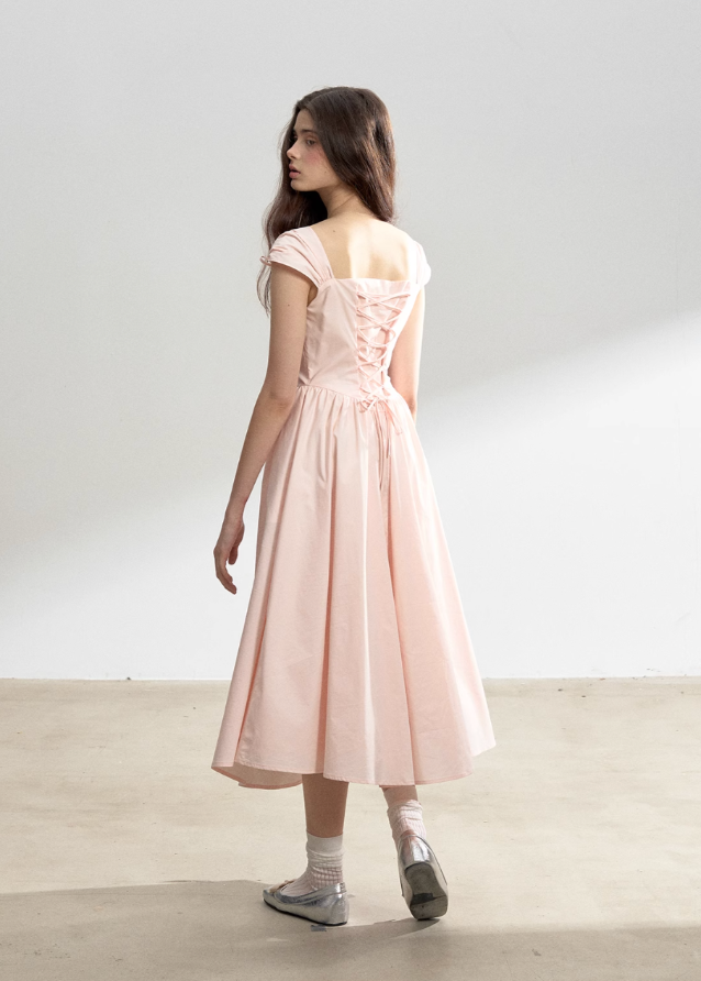 Pink Swing Neck Strap Midi Dress