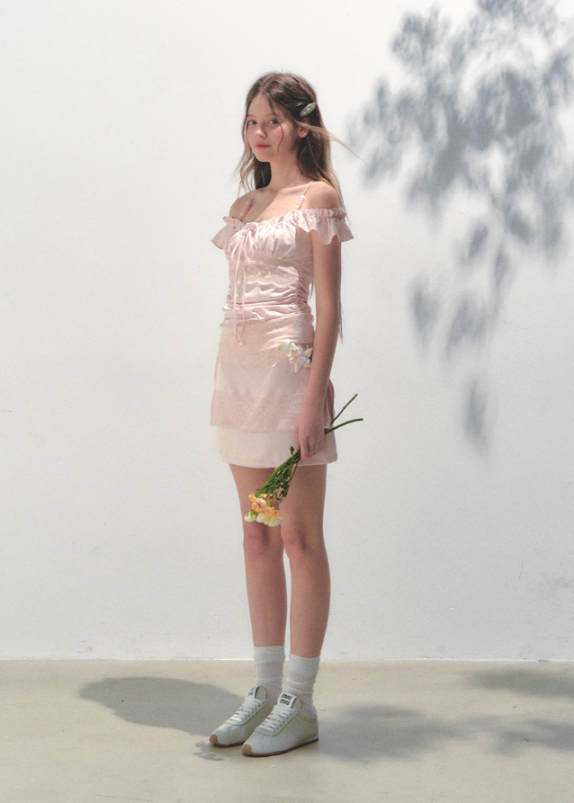 Pink Lace Square Collar Strap Top