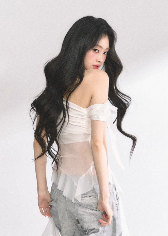 Sheer Mesh Off-Shoulder T-Shirt