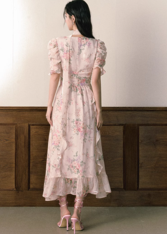 Floral v-neck chiffon dress