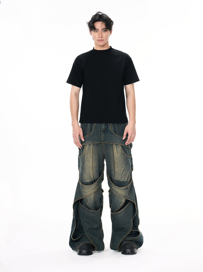 3D Distressed Washed Hollow Jeans Main Image