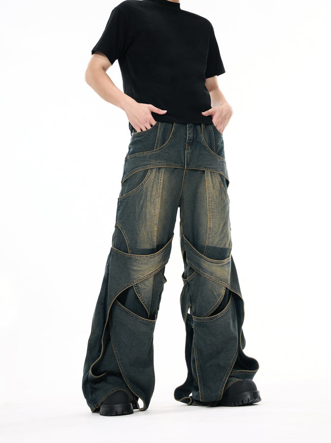 3D Distressed Washed Hollow Jeans Hover Image