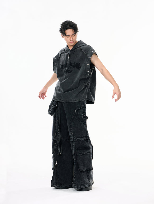 High Street Zipper Detachable Ribbon Jeans Main Image