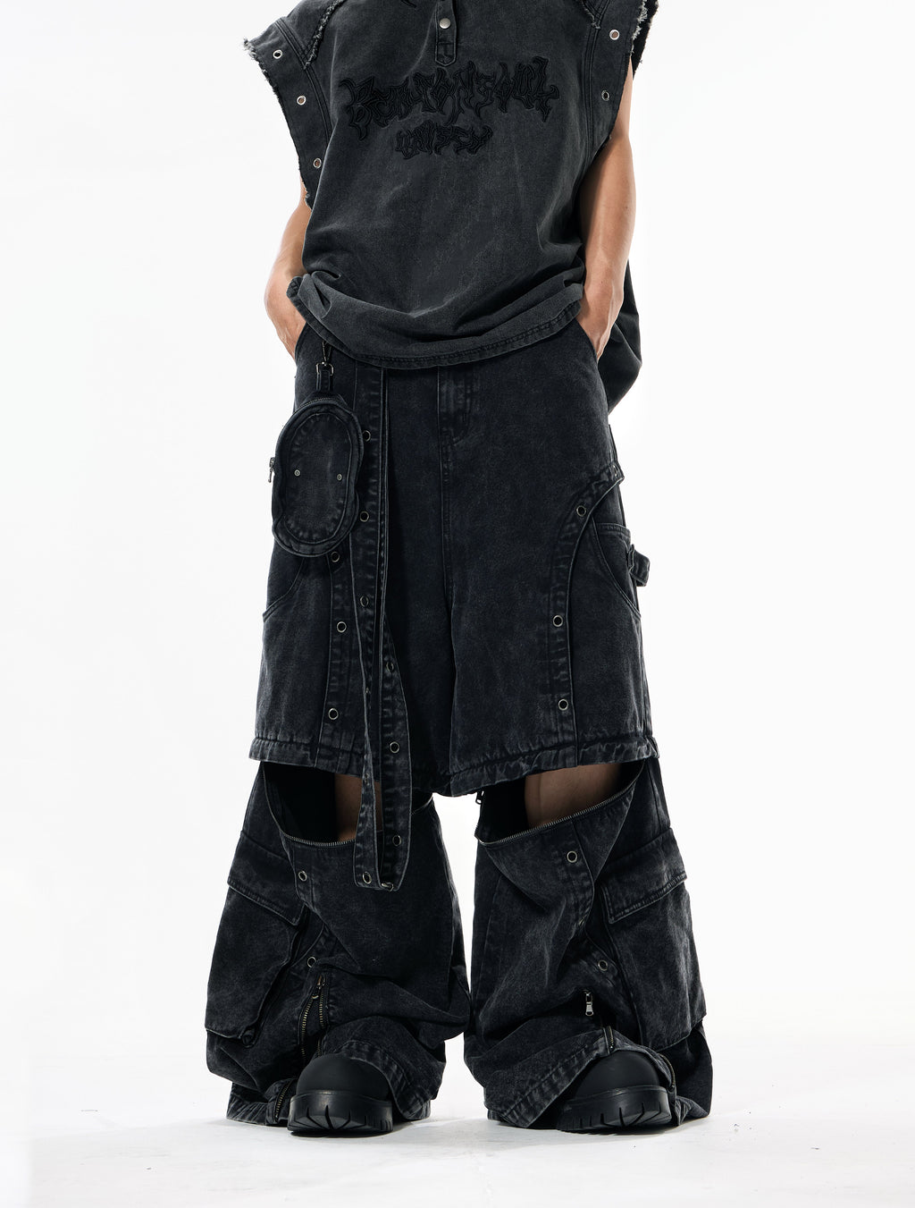 High Street Zipper Detachable Ribbon Jeans