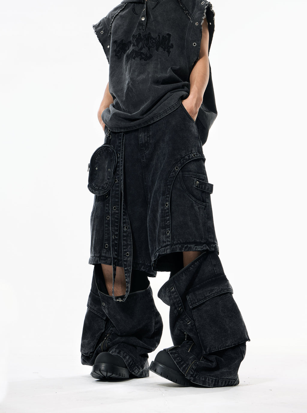 High Street Zipper Detachable Ribbon Jeans