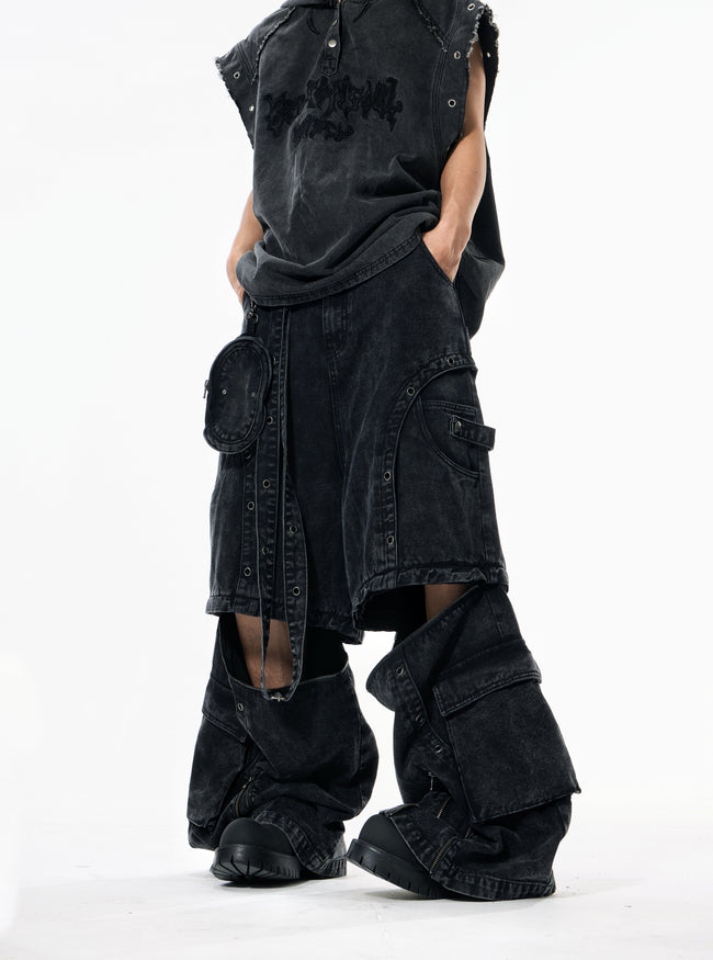High Street Zipper Detachable Ribbon Jeans Hover Image