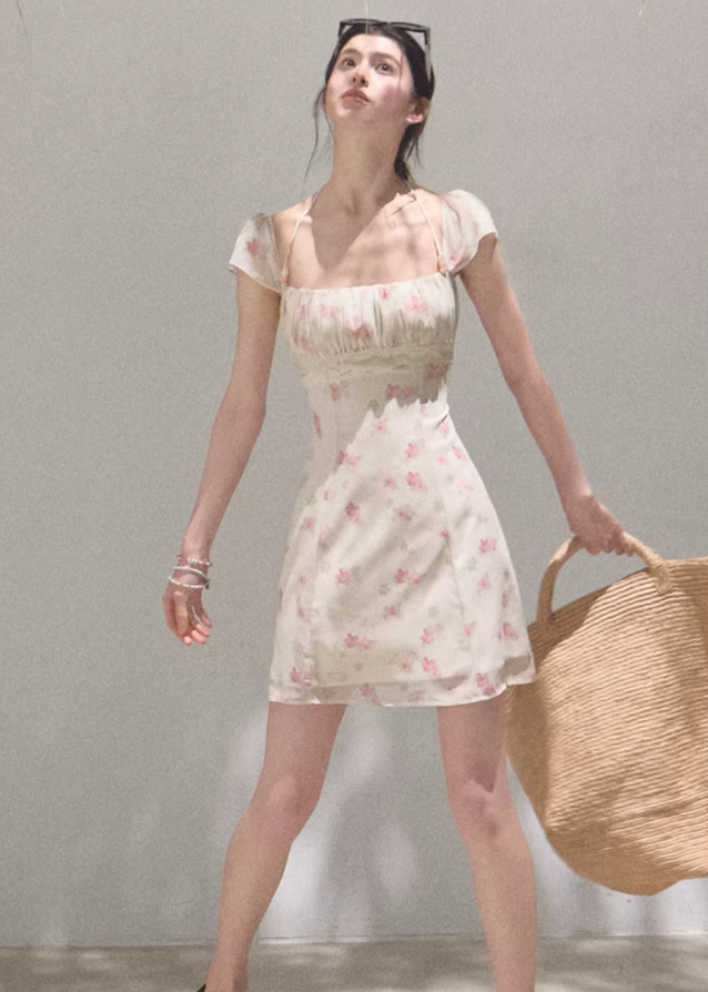 Original Flower Beaded Halter Slim Dress