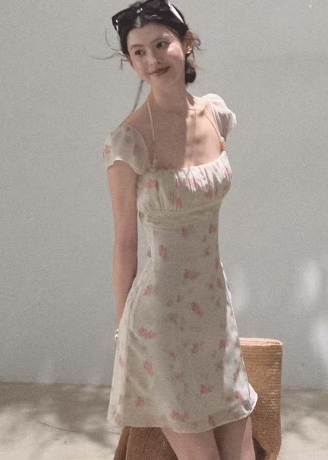 Original Flower Beaded Halter Slim Dress