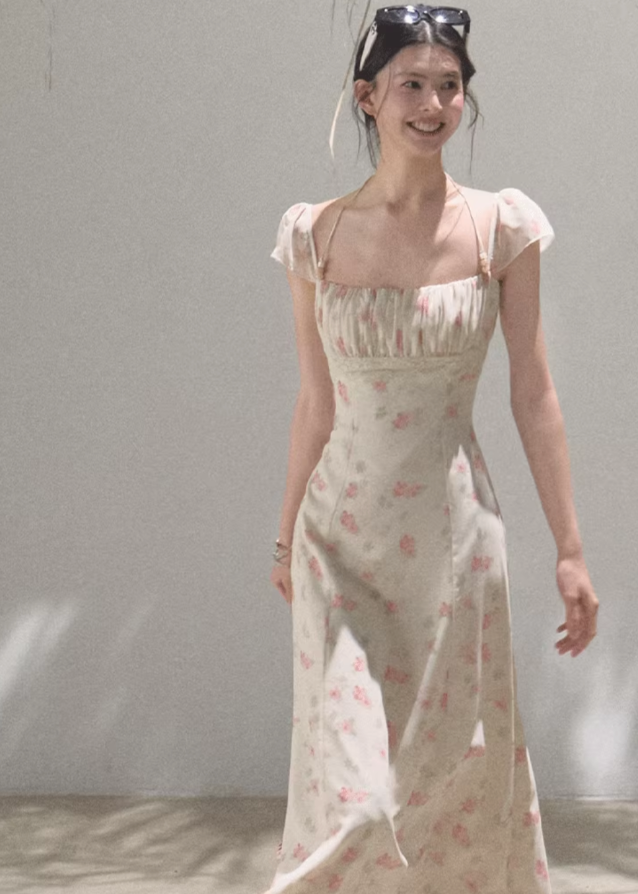 Original Flower Beaded Halter Slim Dress