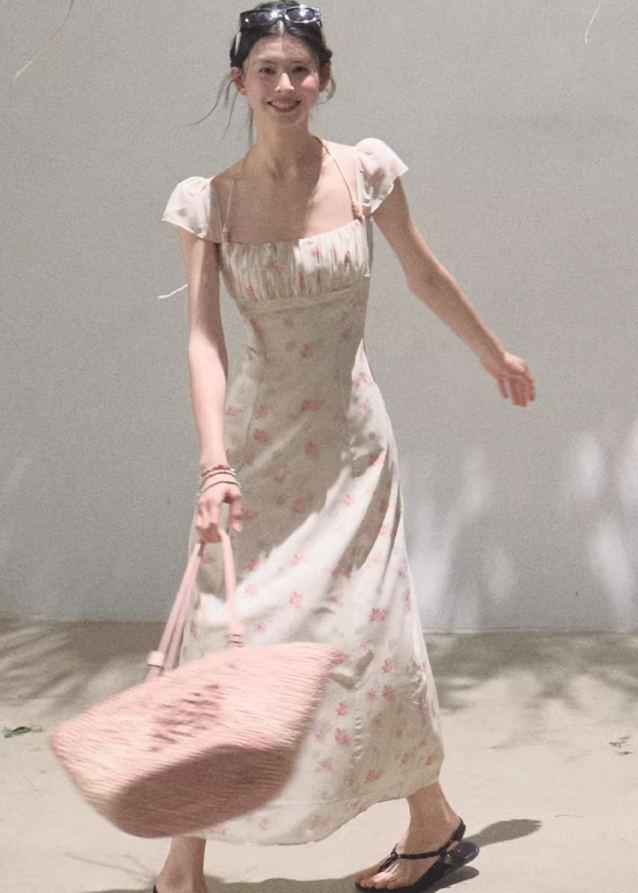 Original Flower Beaded Halter Slim Dress