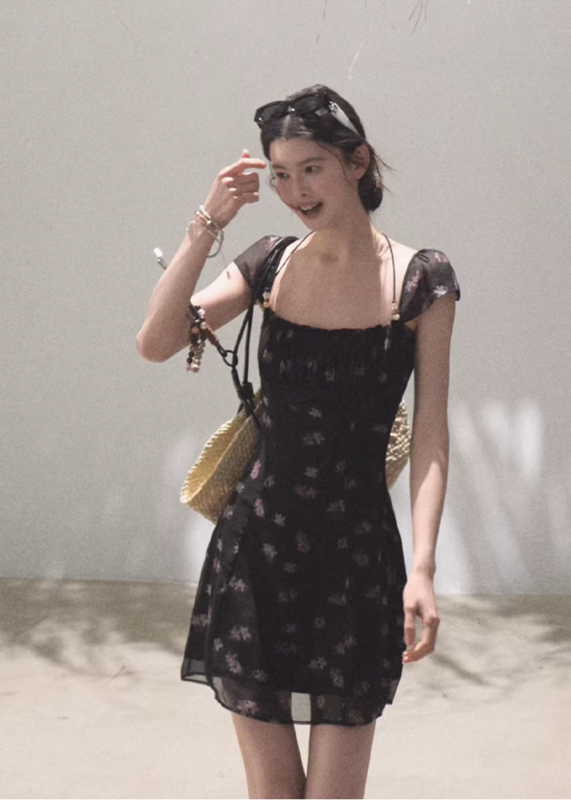 Original Flower Beaded Halter Slim Dress