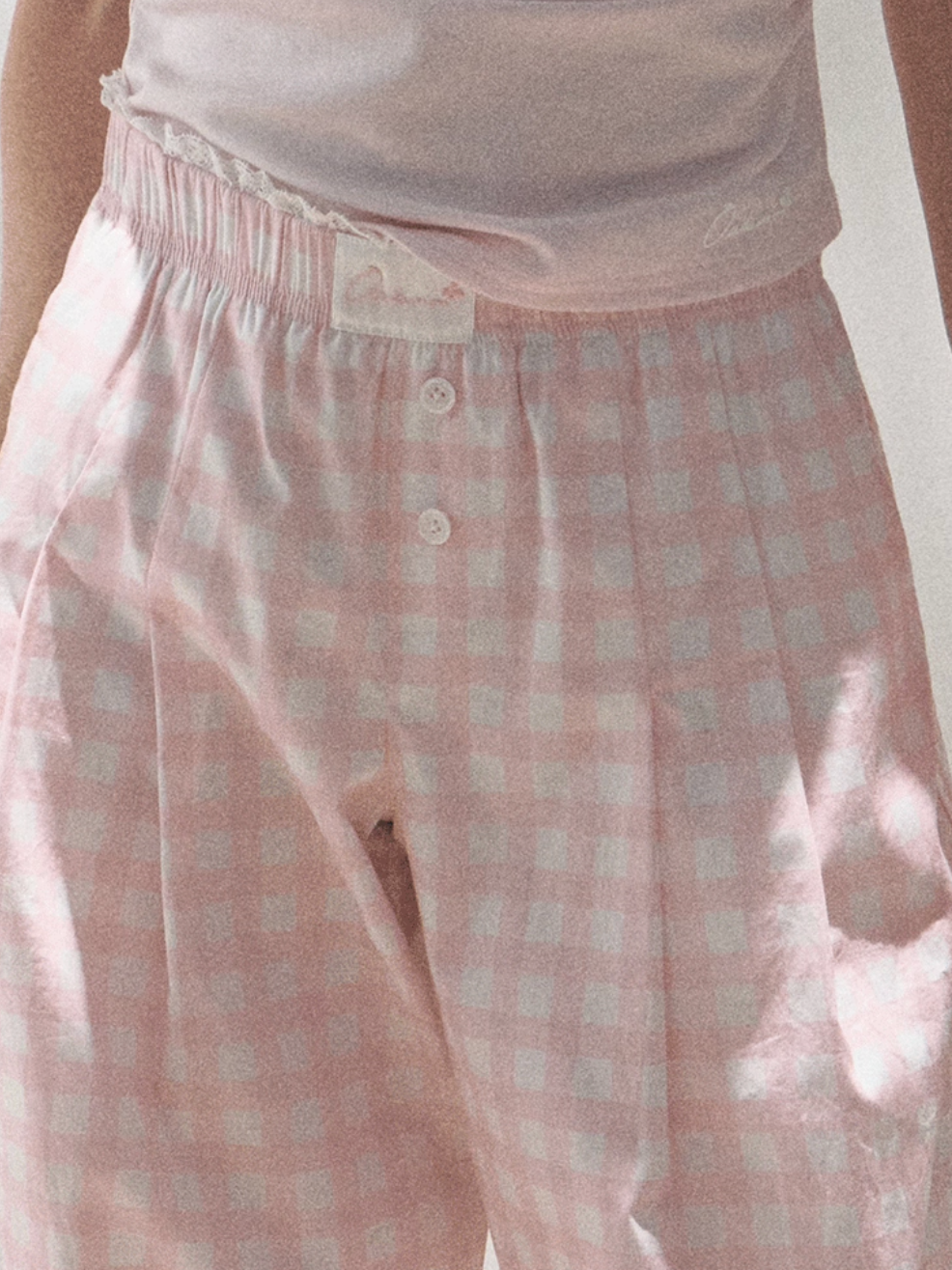 Silk Hemp Strap Grid Wide-Leg Pants Vacation Set