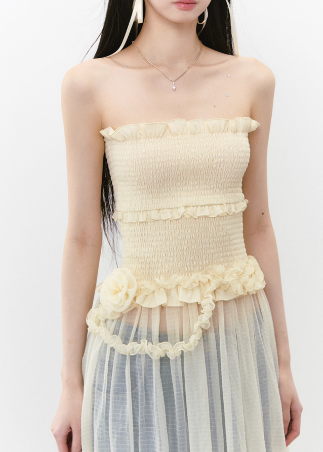 Elegant Irregular Mesh Chest-Wrap One-Shoulder Dress