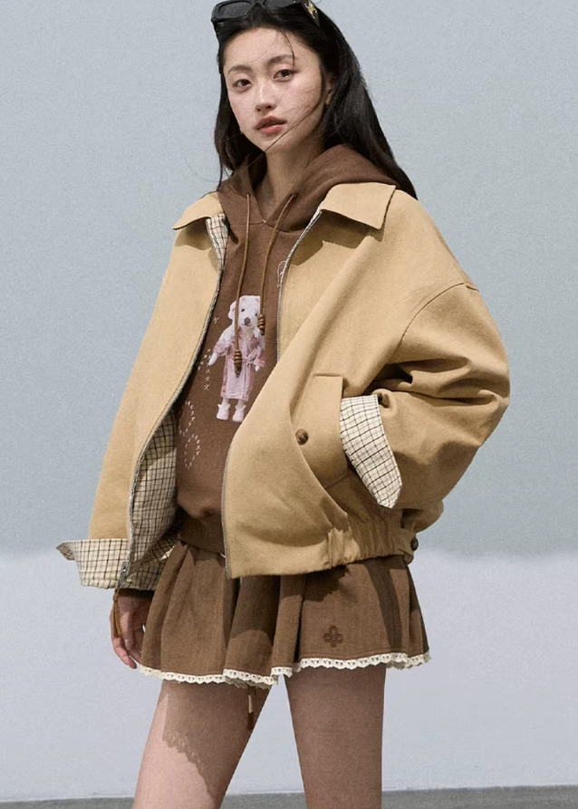 Loose Fit Plaid Jacket Reversible